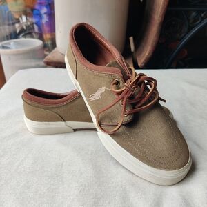 Polo Ralph Lauren Dock Boat Shoes Faxon Low Mens 7D Khaki Canvas Preppy EUC Pony